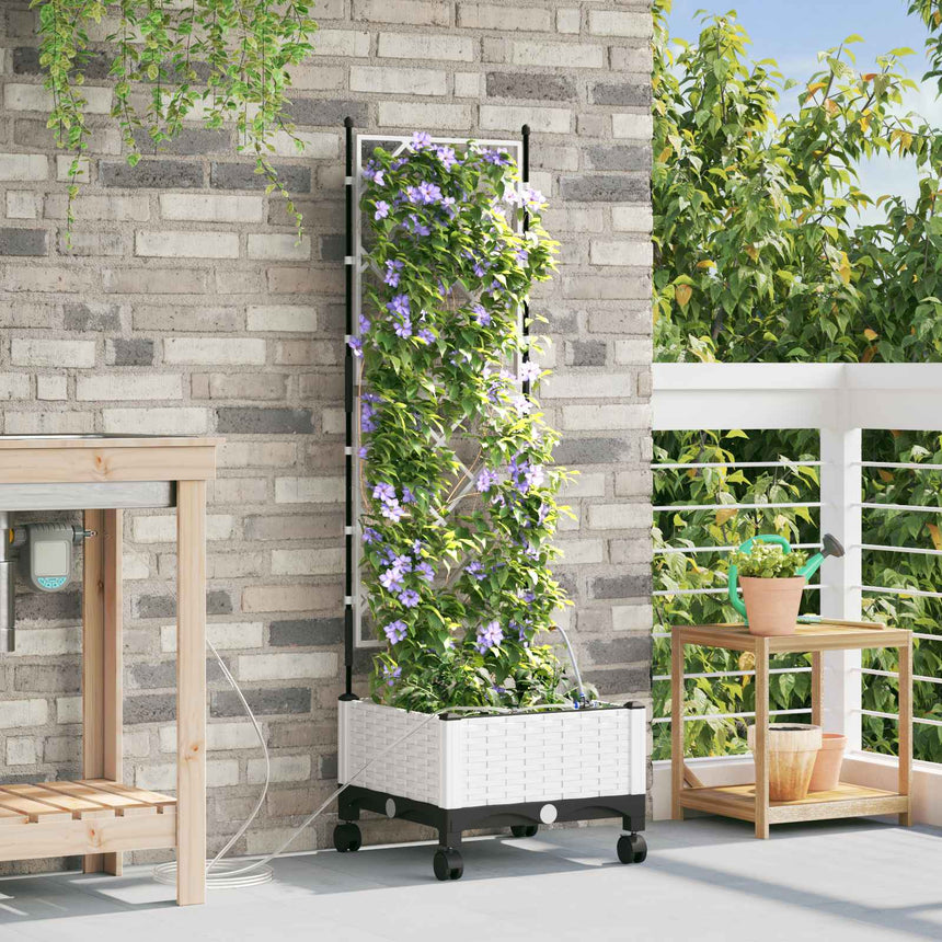Tuin Plantenbak Met Irrigatie En Wielen 40 X 40 X 132 Cm Pp Wit