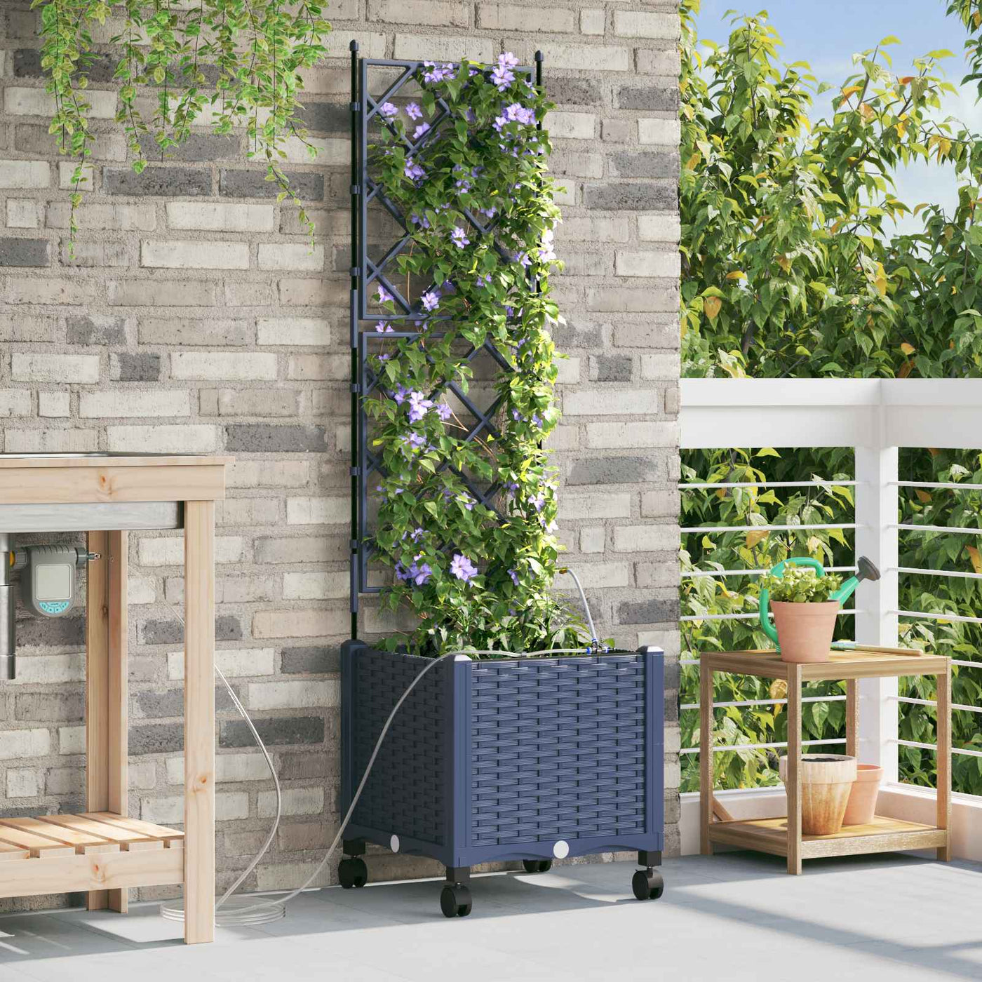 Tuin Plantenbak Met Irrigatie En Wielen 40 X 40 X 148 Cm Grijs