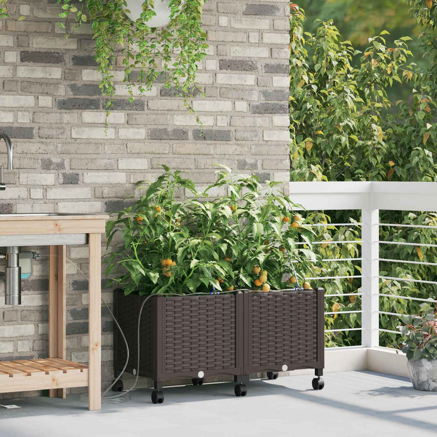Tuin Plantenbak Met Irrigatie En Wielen 40 X 40 X 132 Cm Bruin