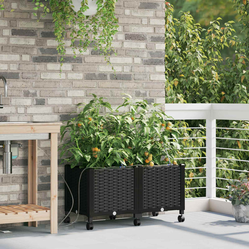 Tuin Plantenbak Met Irrigatie En Wielen 40 X 40 X 132 Cm Zwart