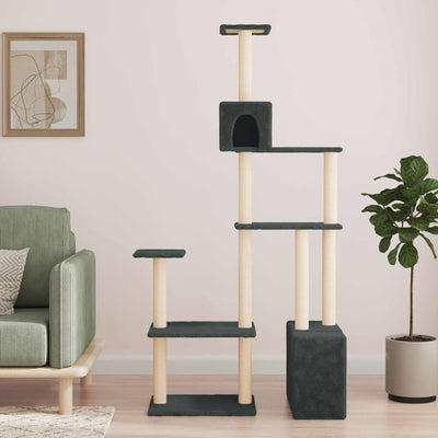 vidaXL Arbre à chat avec poteaux à griffer en sisal Gris foncé