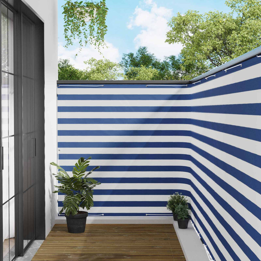Balkon Privacy Scherm Stof Met Pu-Coating Blauw En Wit