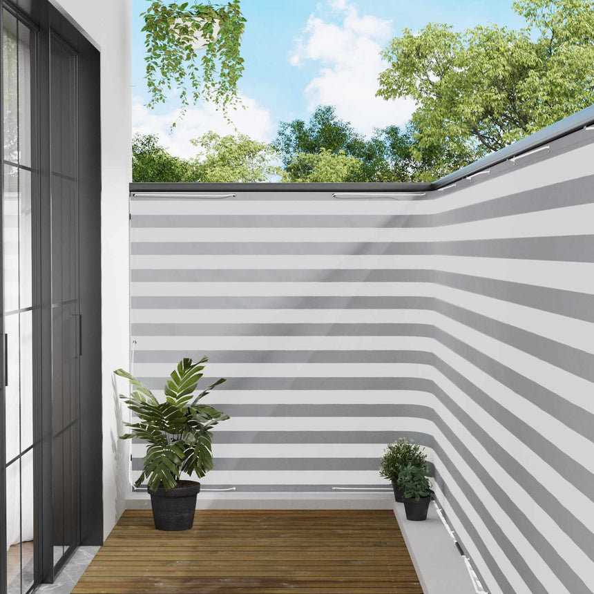 Balkon Privacy Scherm Stof Met Pu-Coating Lichtgrijs En Wit