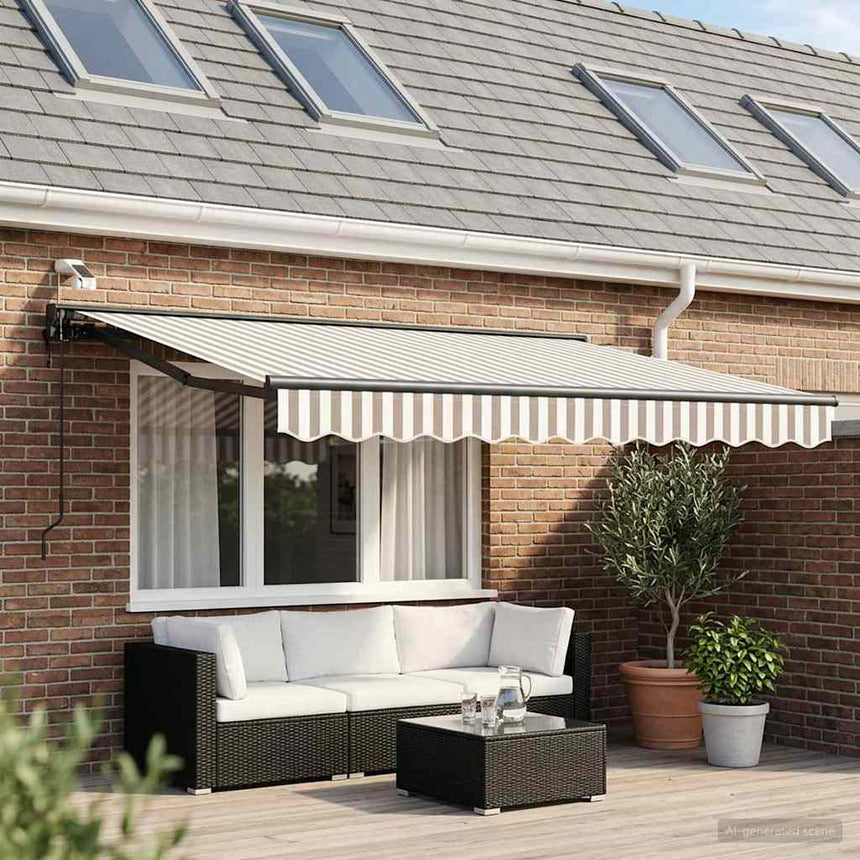 Elektrisch Uitschuifbare Zonneluifel Groen En Wit (Anthraciet Frame)