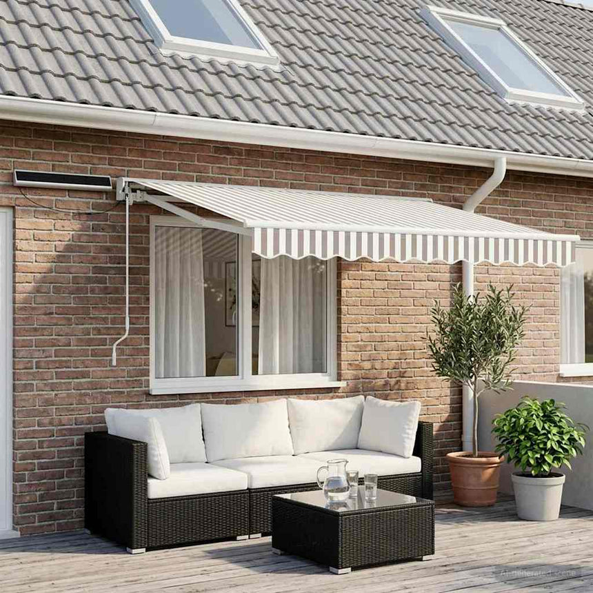 Elektrisch Uitschuifbare Zonneluifel Groen En Wit (Anthraciet Frame)