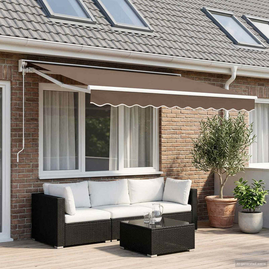 Uitschuifbare Luifel Taupe Polyester En Aluminium Taupe (Witte Frame)