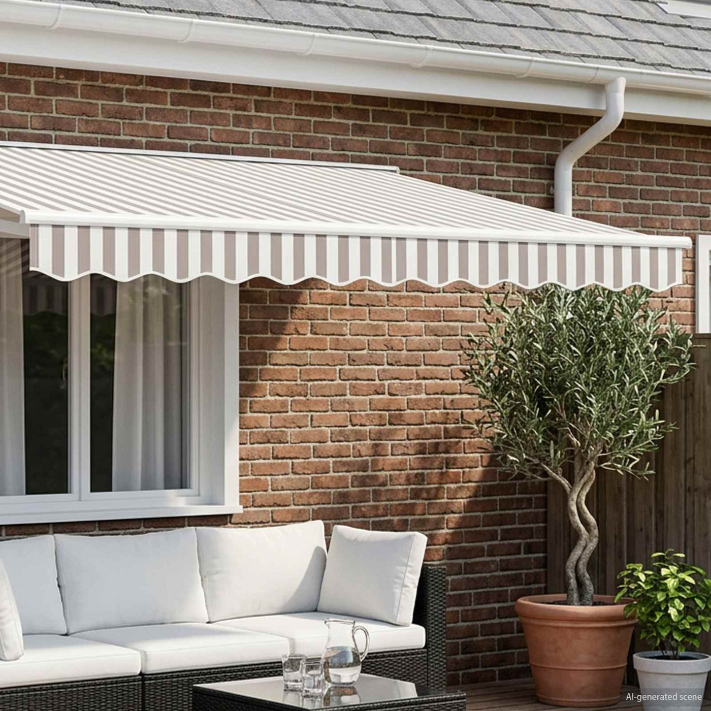 Vervangende Markies Volant Polyester Lichtgrijs En Wit