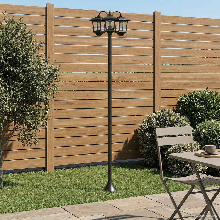 3-Arm Lantaarnpaal With Led Bulb Zwart 16 X 16 X 187 Cm