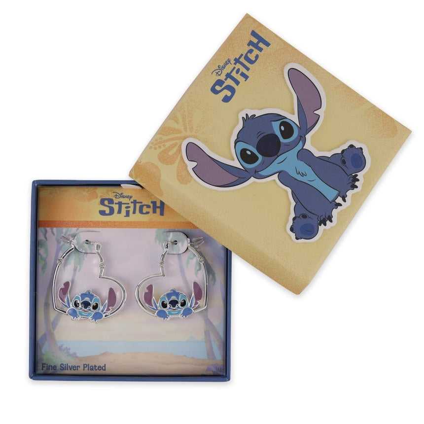 STITCH - 1 Paire d'Anneaux d'Oreilles en forme de Coeur Argenté