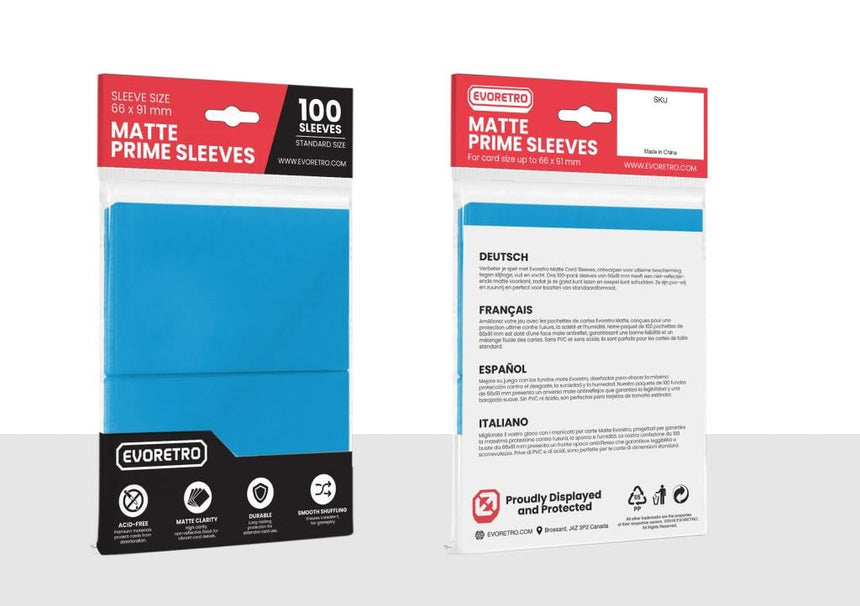 EVORETRO -Pochettes cartes mates F. stand. 66x91mm Bleu Clair 100-Pack