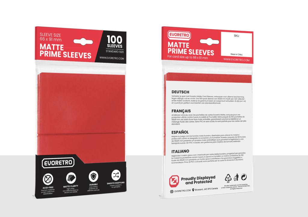 EVORETRO -Pochettes cartes mate Format standard 66x91mm Rouge 100-Pack