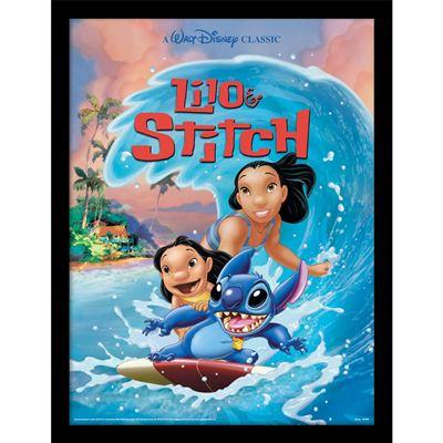 LILO ET STITCH - Surf sur vague - Impression encadrée 30x40cm