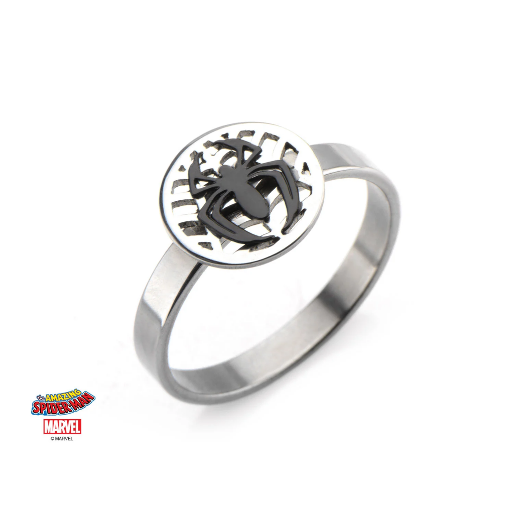 MARVEL - Women's Silver Plated Brass Spider-Man Ring - Size 6