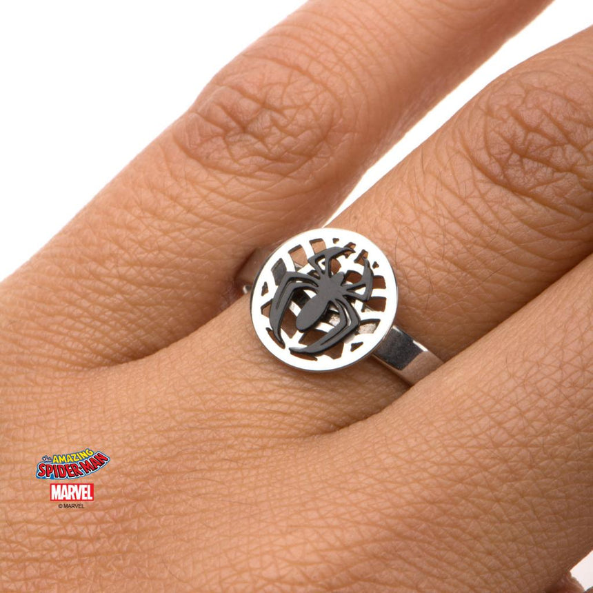 MARVEL - Women's Silver Plated Brass Spider-Man Ring - Size 7