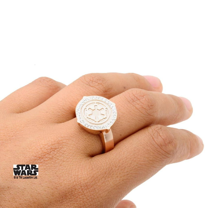 STAR WARS - Women's Stainless Steel Rose Gold Empire Symbol - Size 7