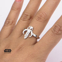 STAR WARS - Women's Stainless Steel Mandalorian Sym Cut Ring - Size 6