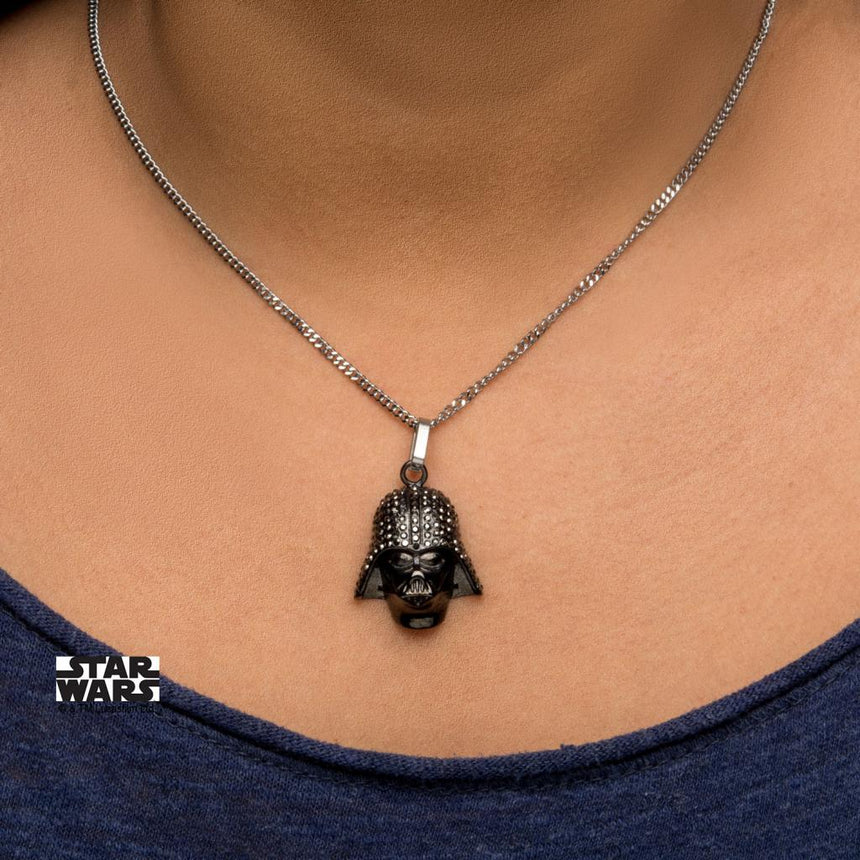 STAR WARS - Black PVD Plated Darth Vader with Clear Gem Pendant Chain