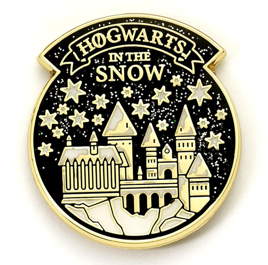 HARRY POTTER - Poudlard sous la Neige - Carte de Voeux avec Pin's
