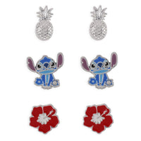 STITCH - Ananas & Fleur - 3 Paires de Clous d'Oreilles - Laiton Plaqué