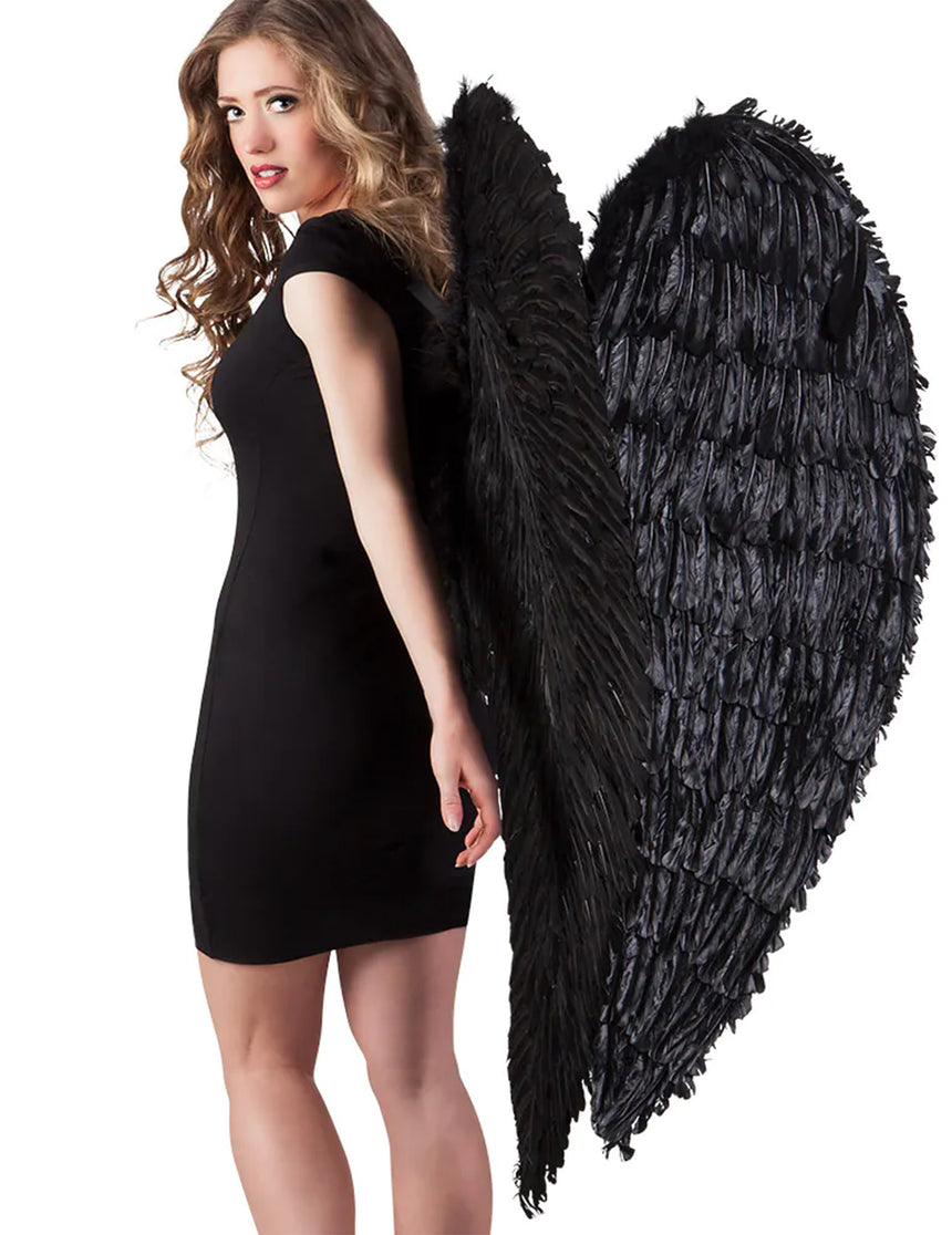 Ailes géantes noires à plumes 120 x 120 cm adulte