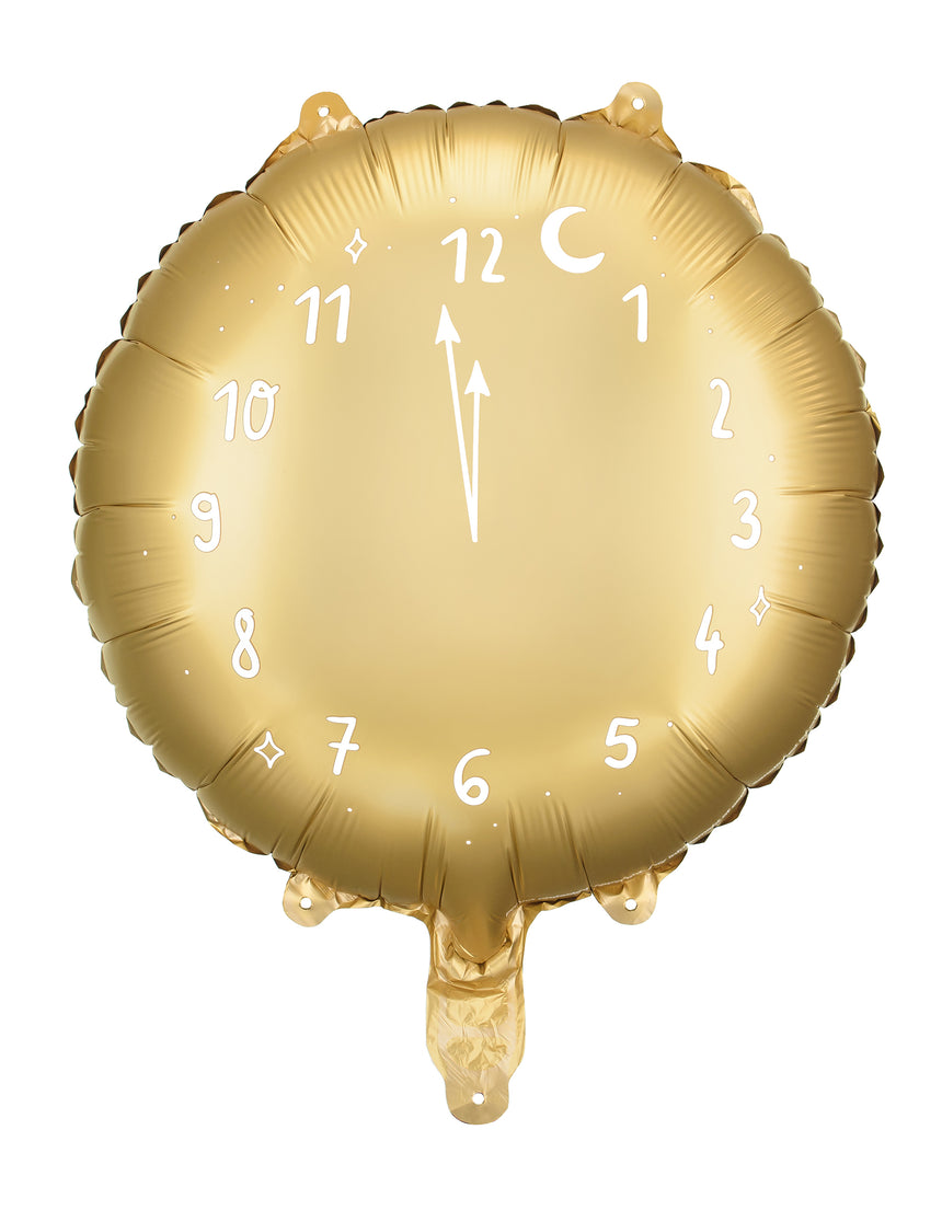 Ballon alluminium doré horloge minuit 45 cm