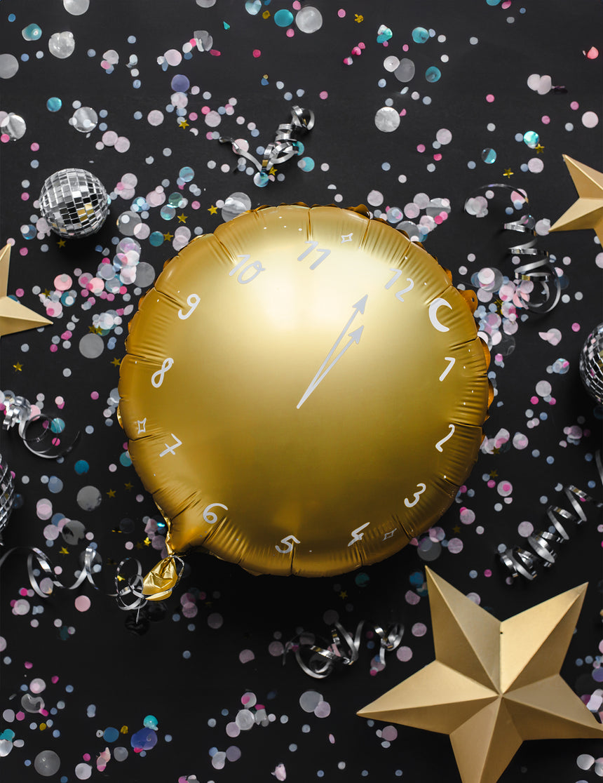 Ballon alluminium doré horloge minuit 45 cm