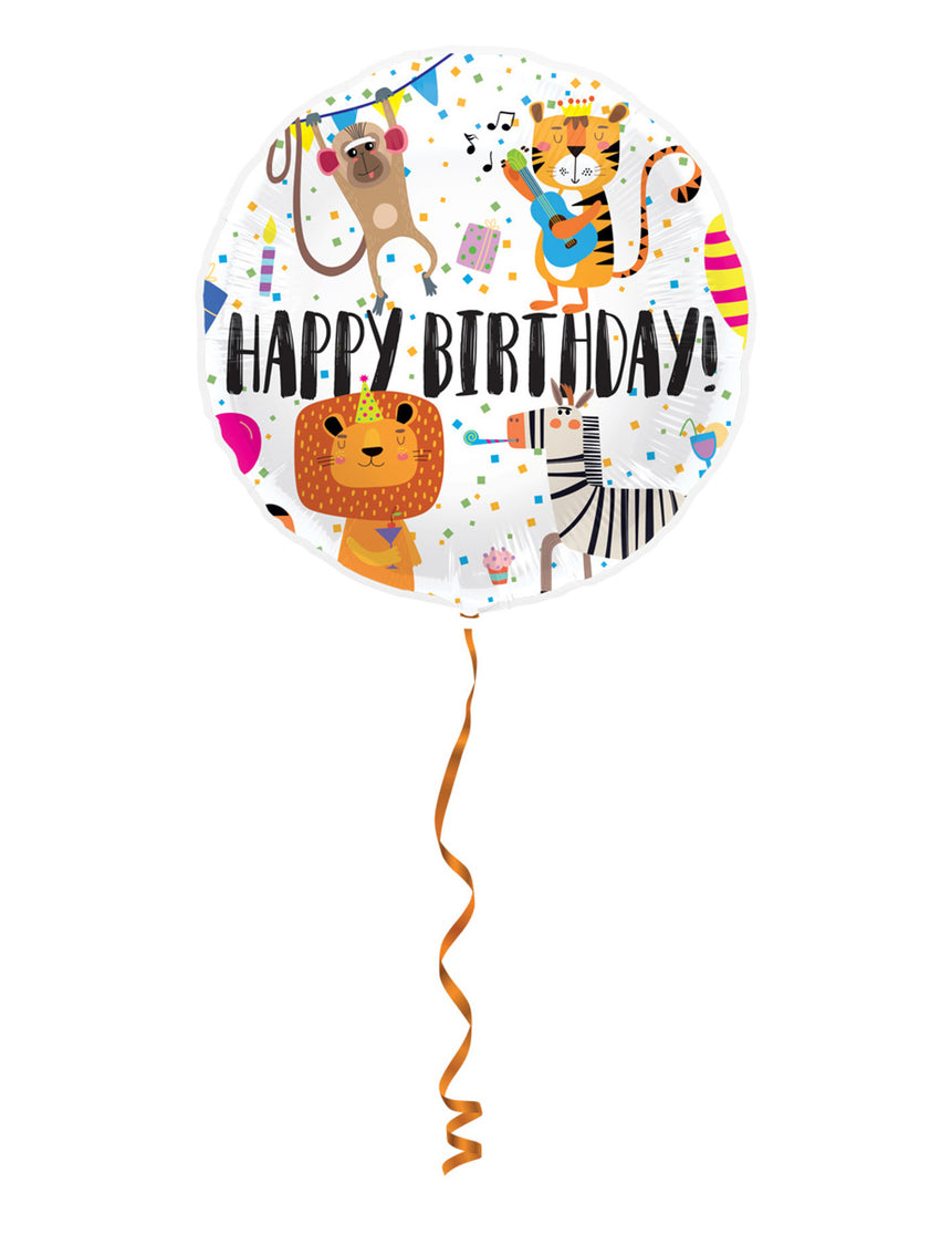 Ballon aluminium happy birthday animaux 45cm