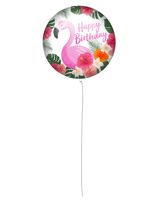 Ballon en aluminium Happy Birthday Flamant rose 46 cm
