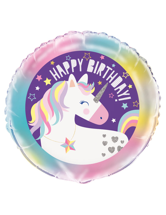 Ballon aluminium happy birthday licorne 45 cm