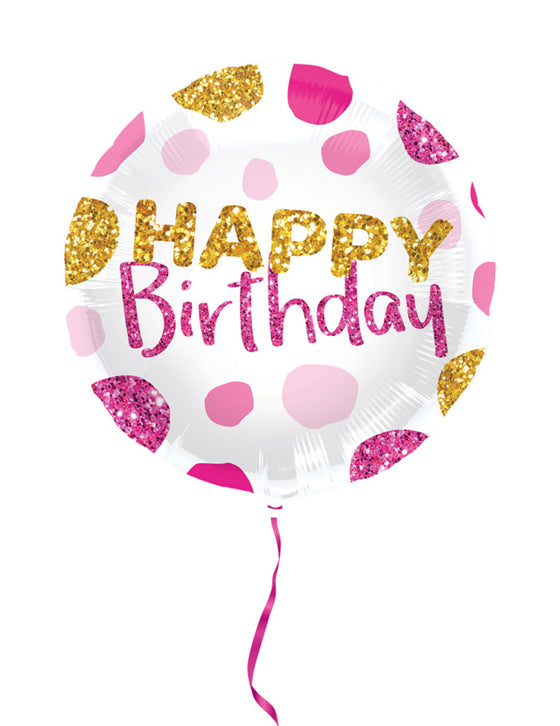 Ballon aluminium happy birthday rose et doré 45cm