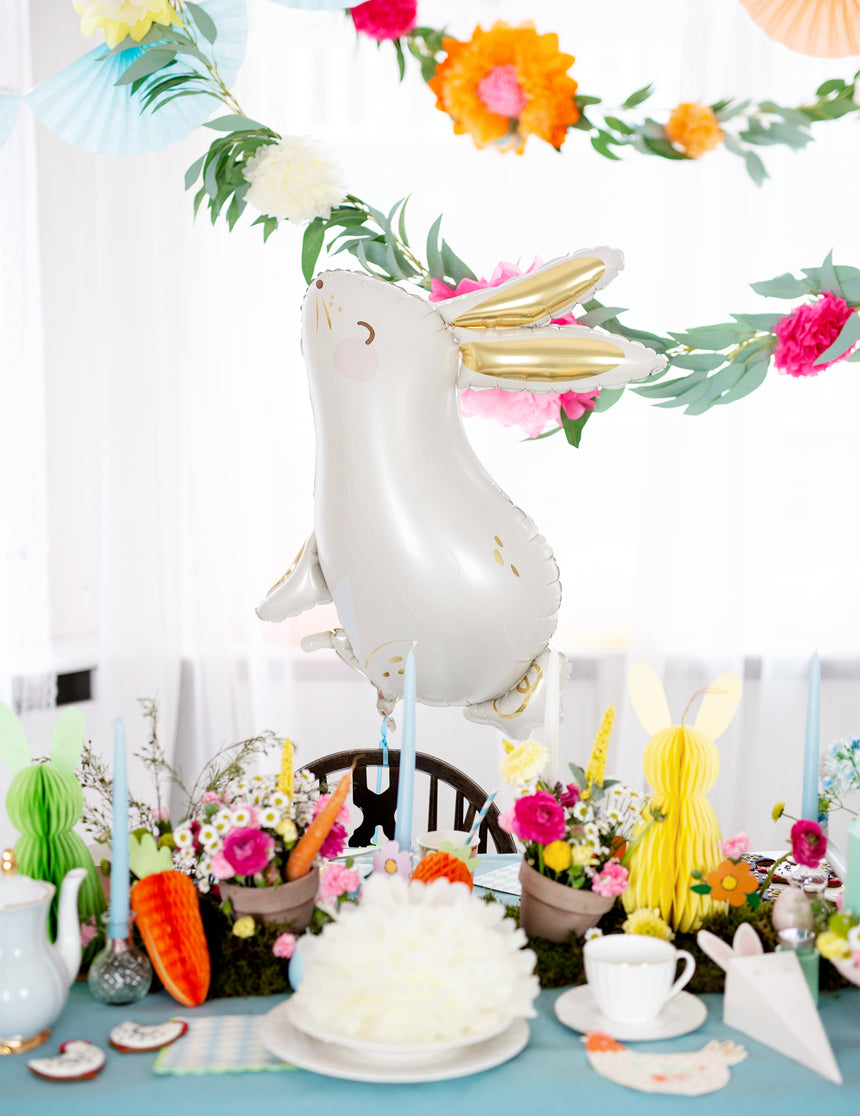 Ballon aluminium lapin blanc et or 70 x 72 cm pour Pâques