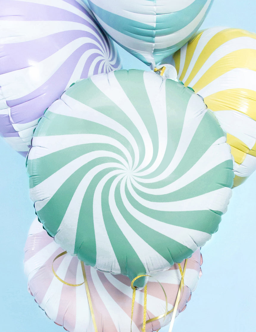 Ballon aluminium sucette menthe et blanc 45 cm