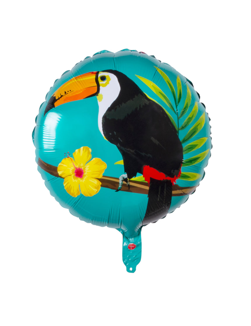 Ballon aluminium toucan bleu et fuschia 45 cm