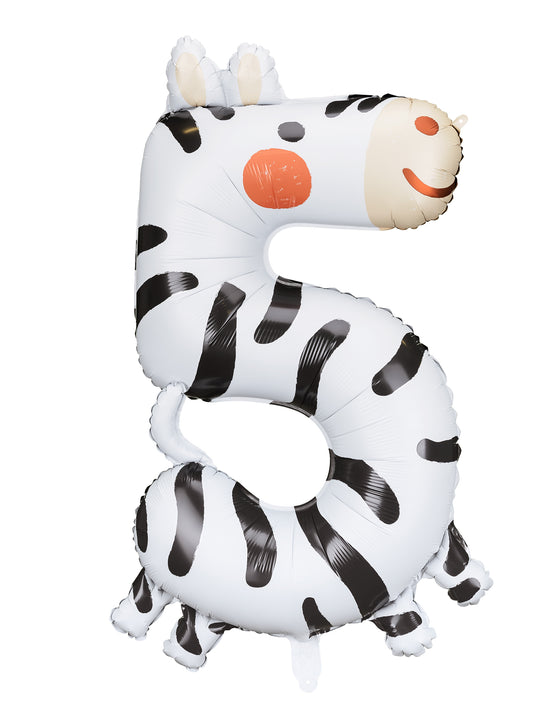 Ballon aluminium zèbre chiffre 5 68 x 98 cm
