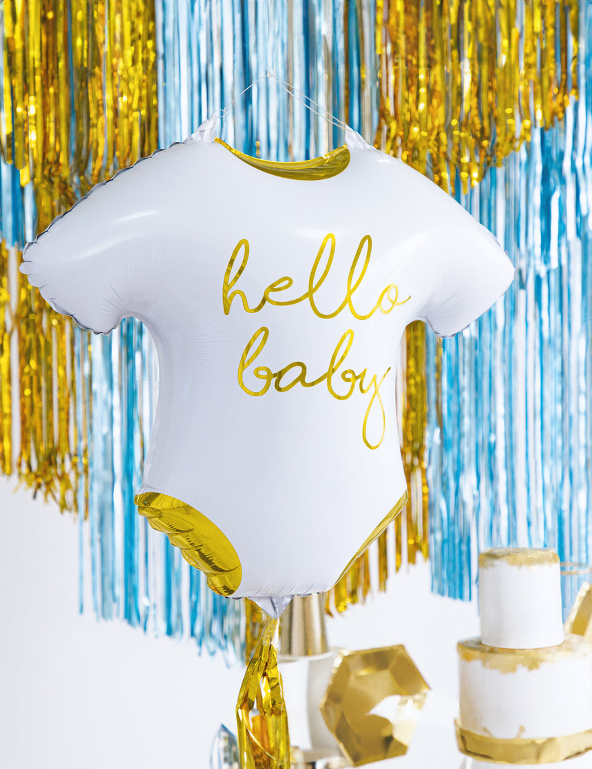 Ballon en aluminium body hello baby 51 x 45 cm blanc et doré