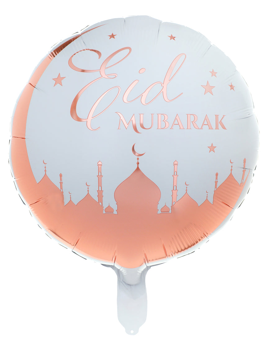 Ballon en aluminium Eid Mubarak 45 cm rose gold et blanc