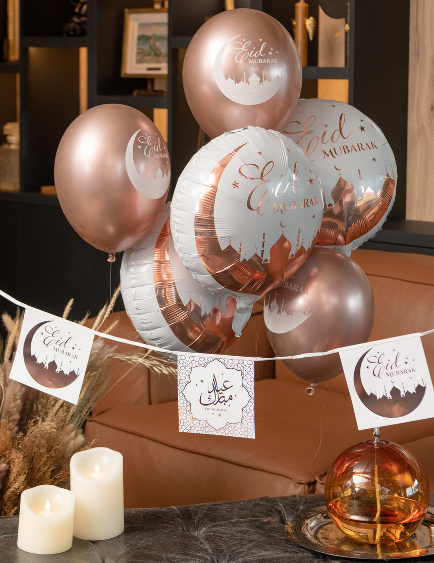 Ballon en aluminium Eid Mubarak 45 cm rose gold et blanc