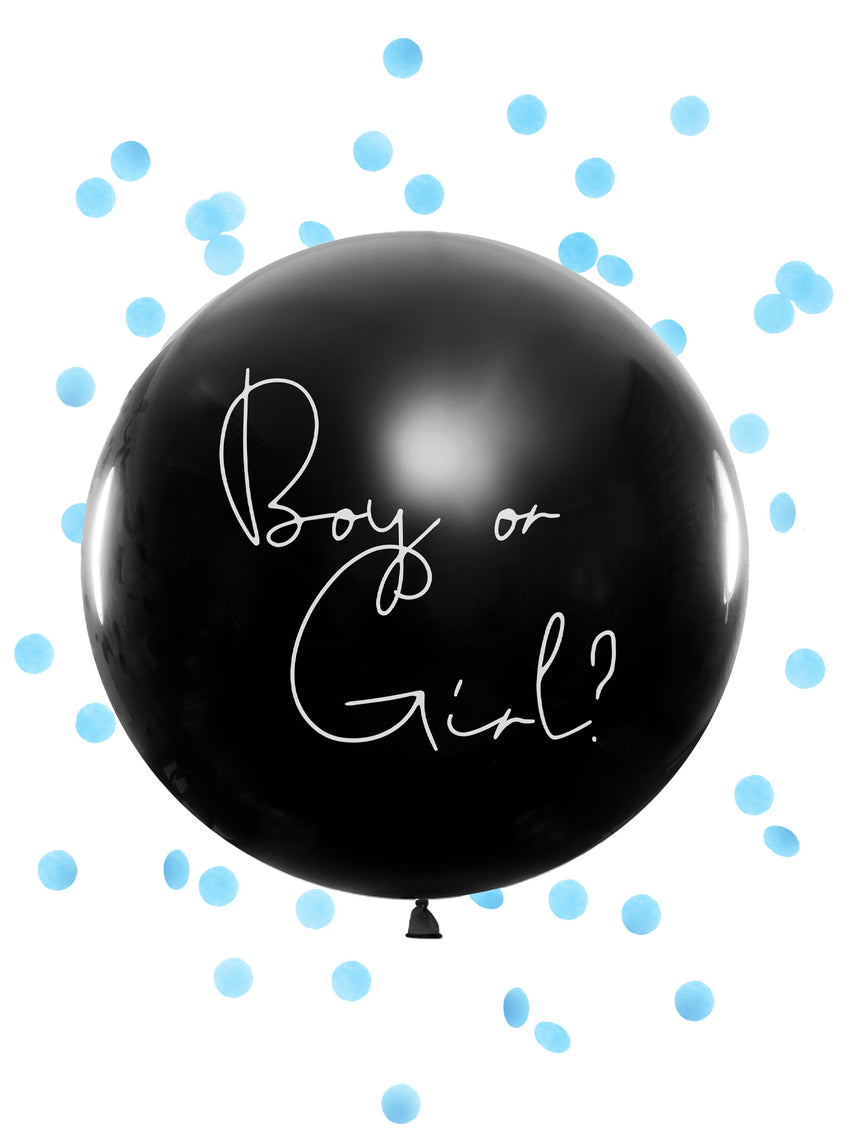Ballon géant en latex boy or girl confettis bleus 1 m baby shower