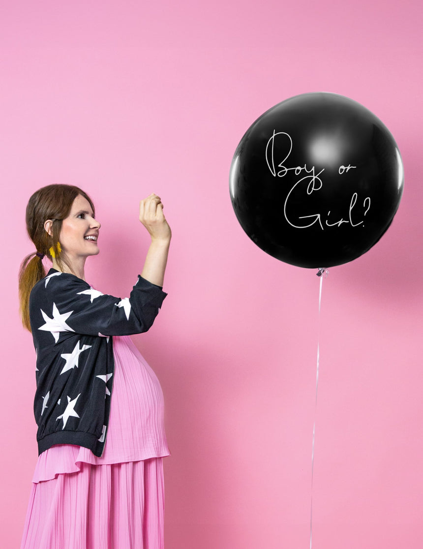 Ballon géant en latex boy or girl confettis roses 1 m pour baby shower