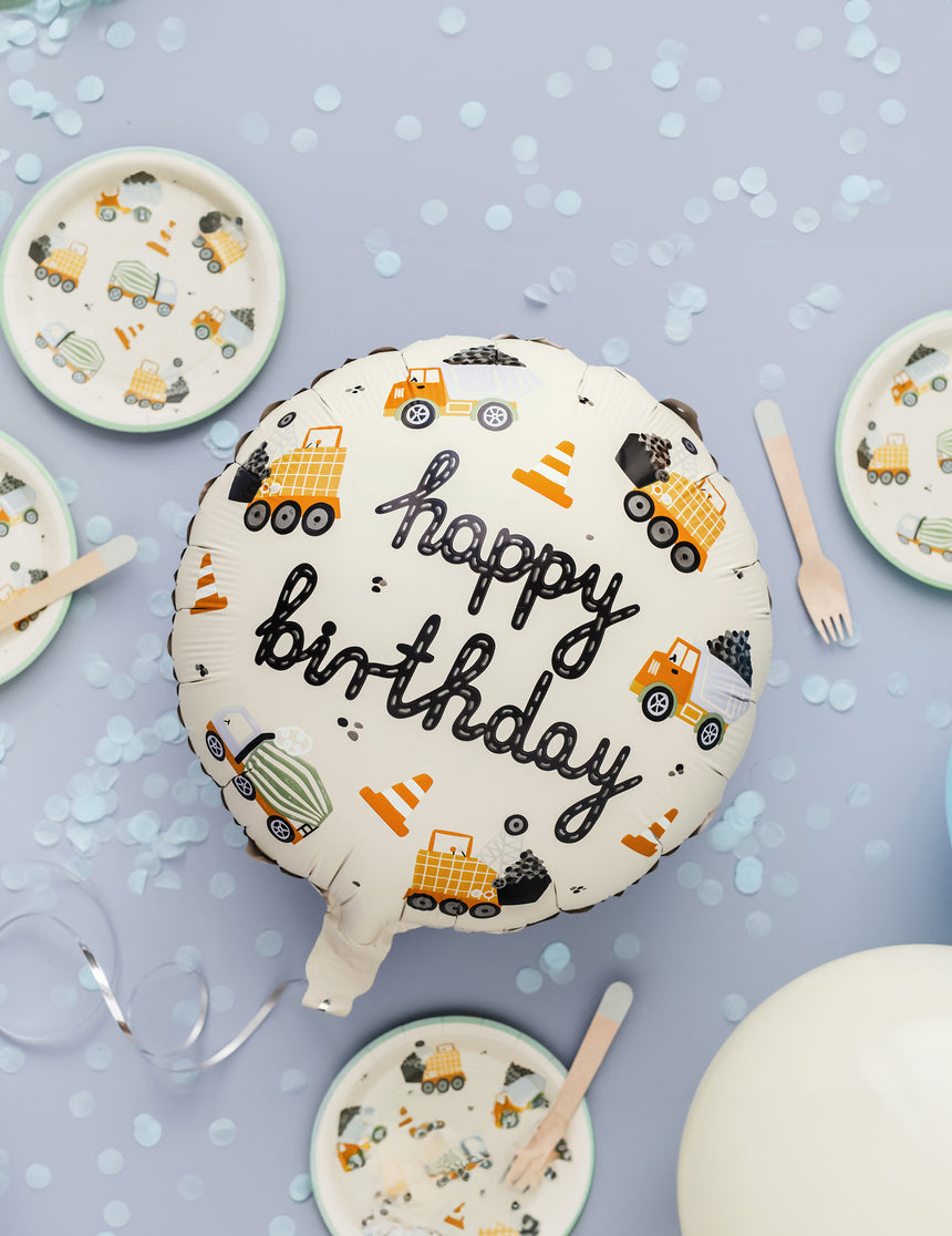 Ballon Happy Birthday camions de chantier 45 cm