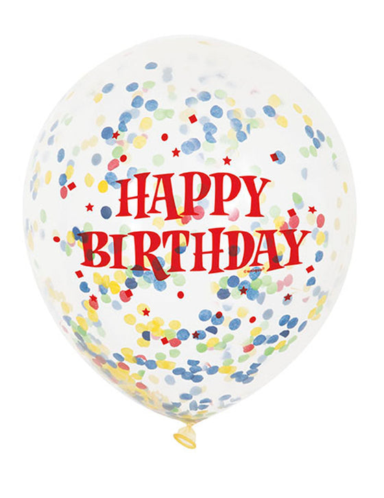 6 Ballons en latex transparent Happy Birthday 30 cm