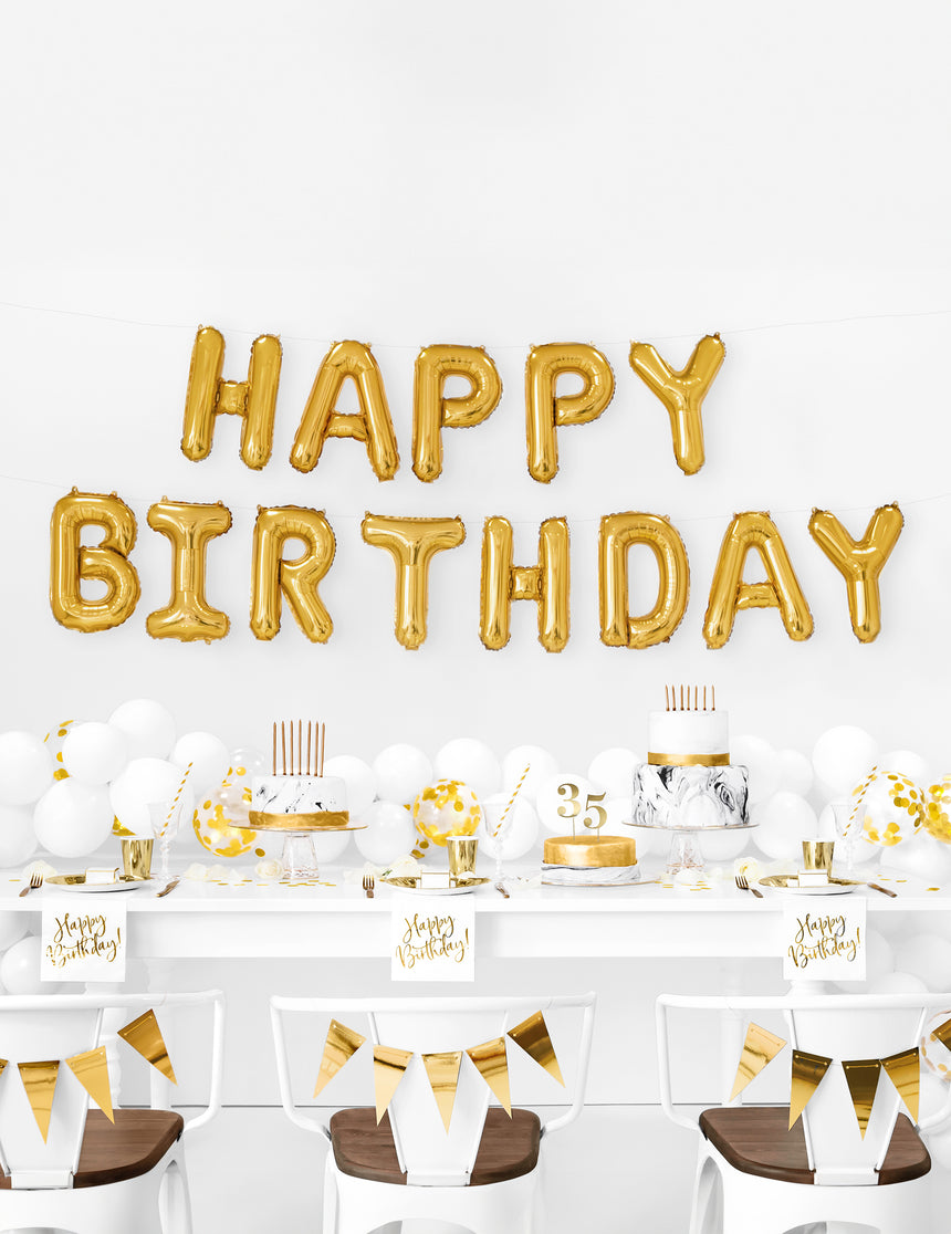 Ballons aluminium lettres happy birthday doré 35 cm en guirlande