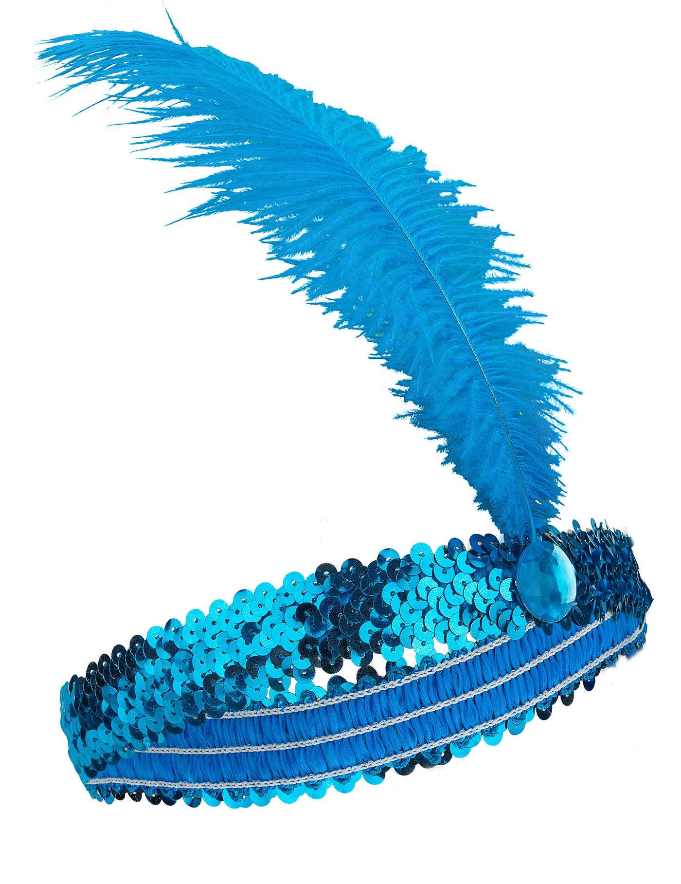 Bandeau Charleston à sequins et plume bleu femme