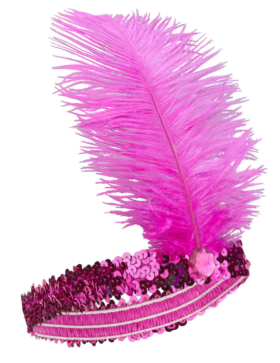 Bandeau Charleston à sequins et plume rose fuschia femme