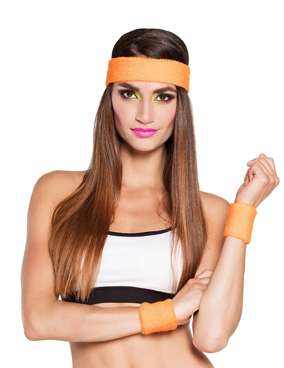 Bandeau et poignets orange 80's adulte