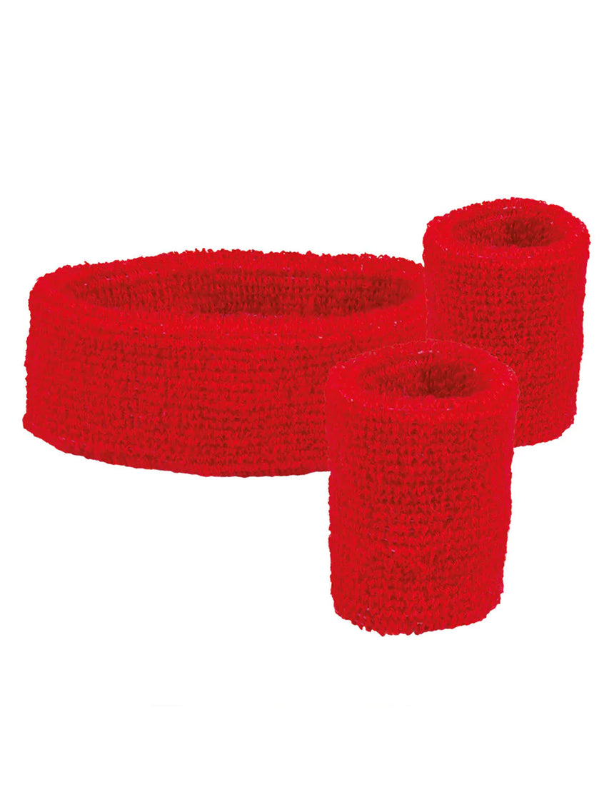 Bandeau et poignets rouges 80's adulte