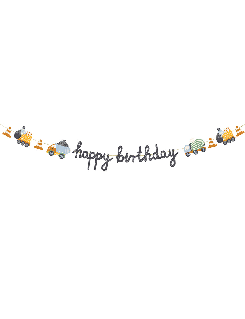 Bannière Happy Birthday camions de chantier 2 m