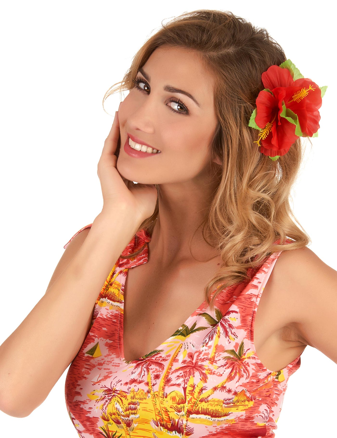 Barrette fleur rouge Hawaï