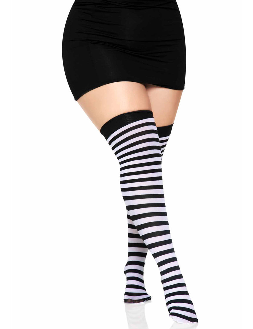 Bas à rayures noires et blanches grande taille femme