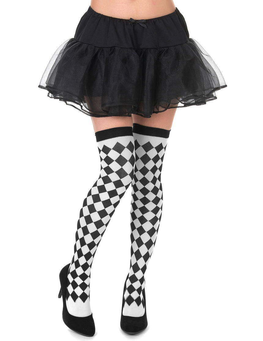 Bas damier noir et blanc femme